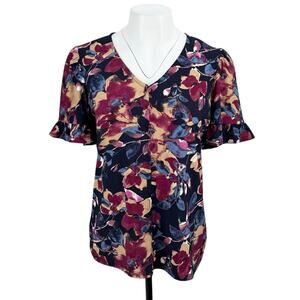 NWT ANNE KLEIN Short Sleeve Floral Blouse Womens Size Small